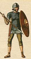 Rome, Soldat, Hastaire vetu de cotte de mailles, avec le pantalon emprunte aux gaulois